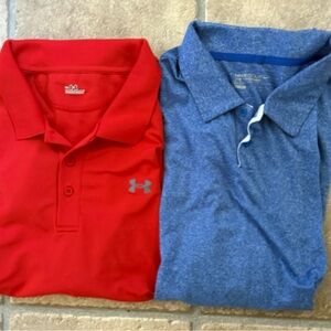 Lot of 2 XXL Mens Shirts Under Armour Red Polo Shirt and Nike Blue Golf Dri-Fit